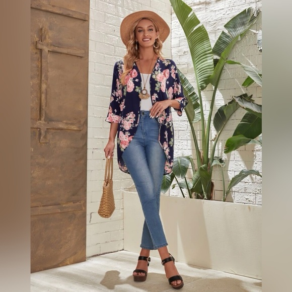 NWOT🌹EMERY ROSE Floral Print Open Front Cardigan - Picture 6 of 11